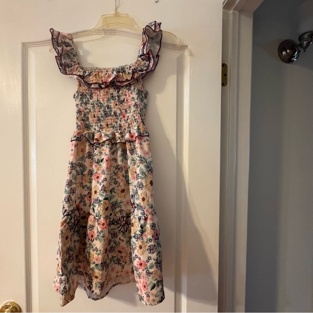 SHEIN Cream Floral Smocked Sundress with Pink & Green Accents